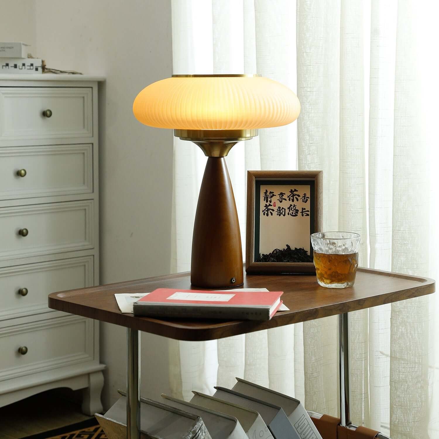Small Glass Desk Lamp with Wood Base - Luxivelle