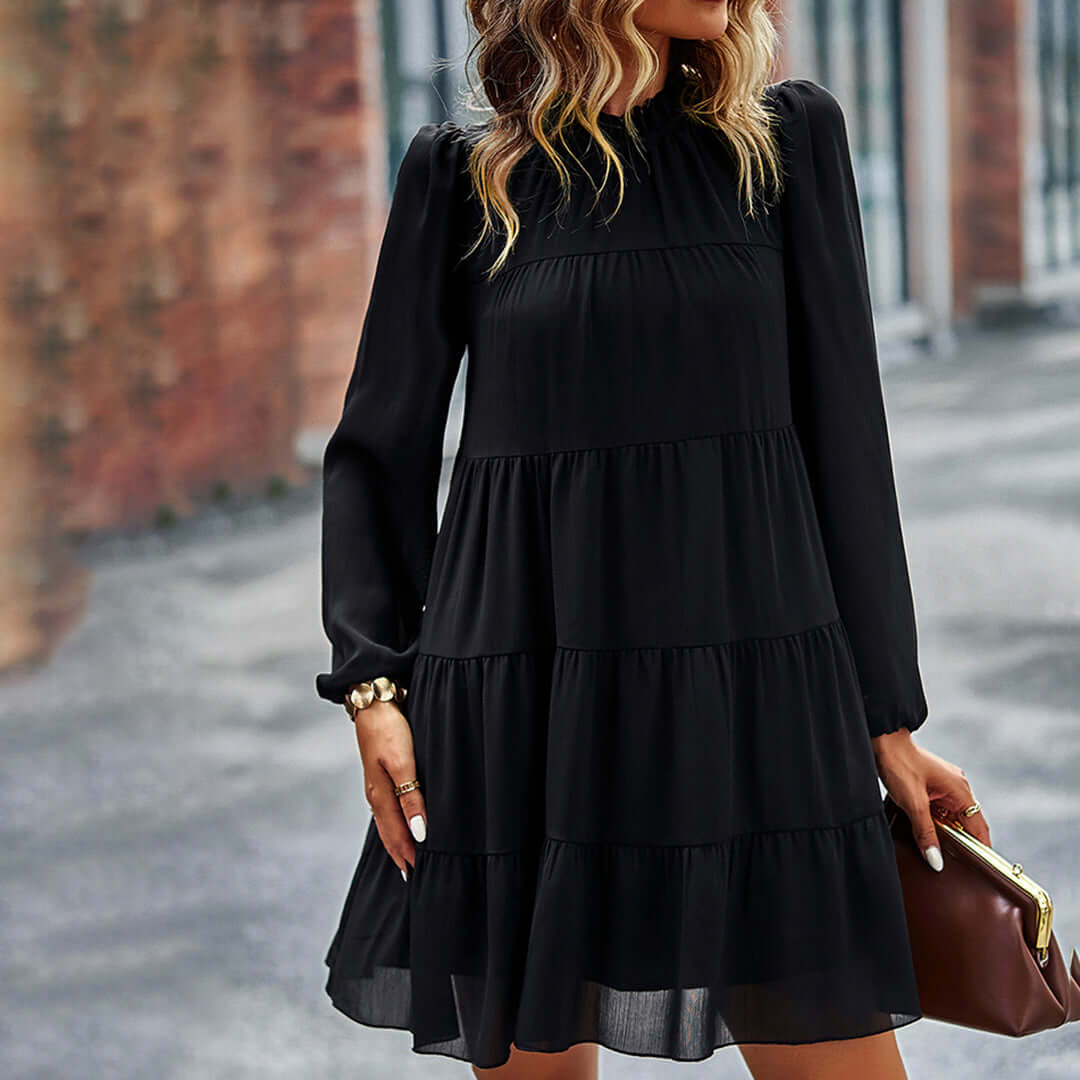 Layered Ruffle Neckline Dress - Chic