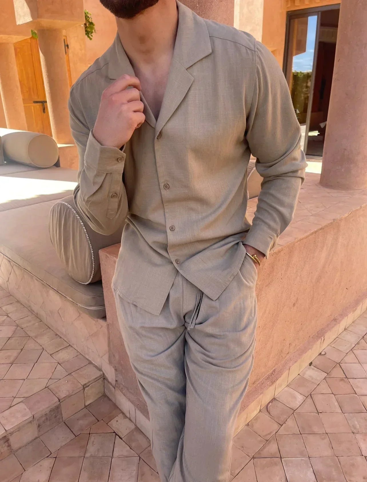 Breathable Summer Shirt and Pants Set for Men