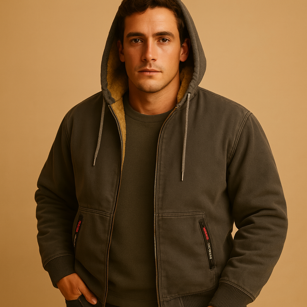 Men’s fleece sweater with luxurious fur lining, timeless design, and soft warm fabric for casual and semi-formal winter outfits.