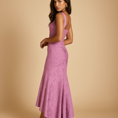 Floral midi dress for women with airy fit, perfect for spring and summer brunches, garden parties, and casual elegant looks.