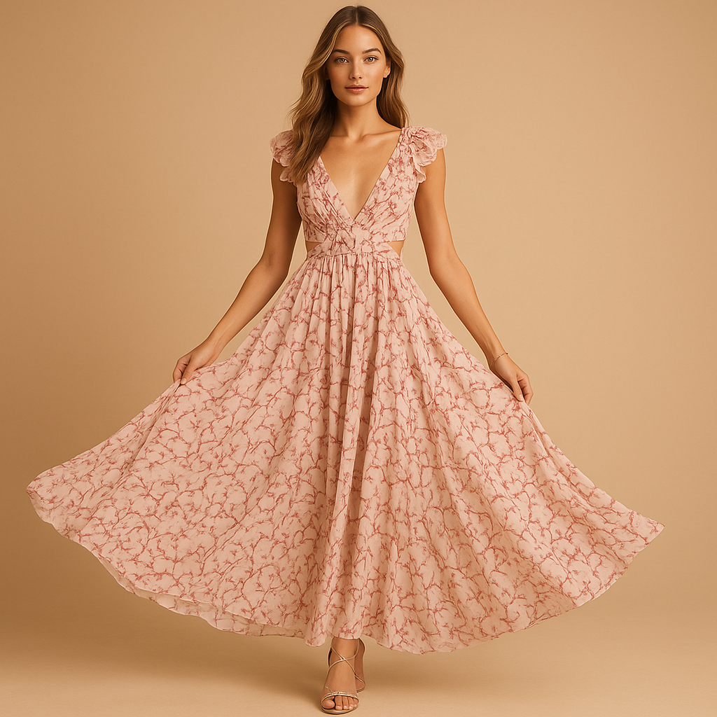 Beautiful Floral Long Dress for Women V Neck - Luxivelle