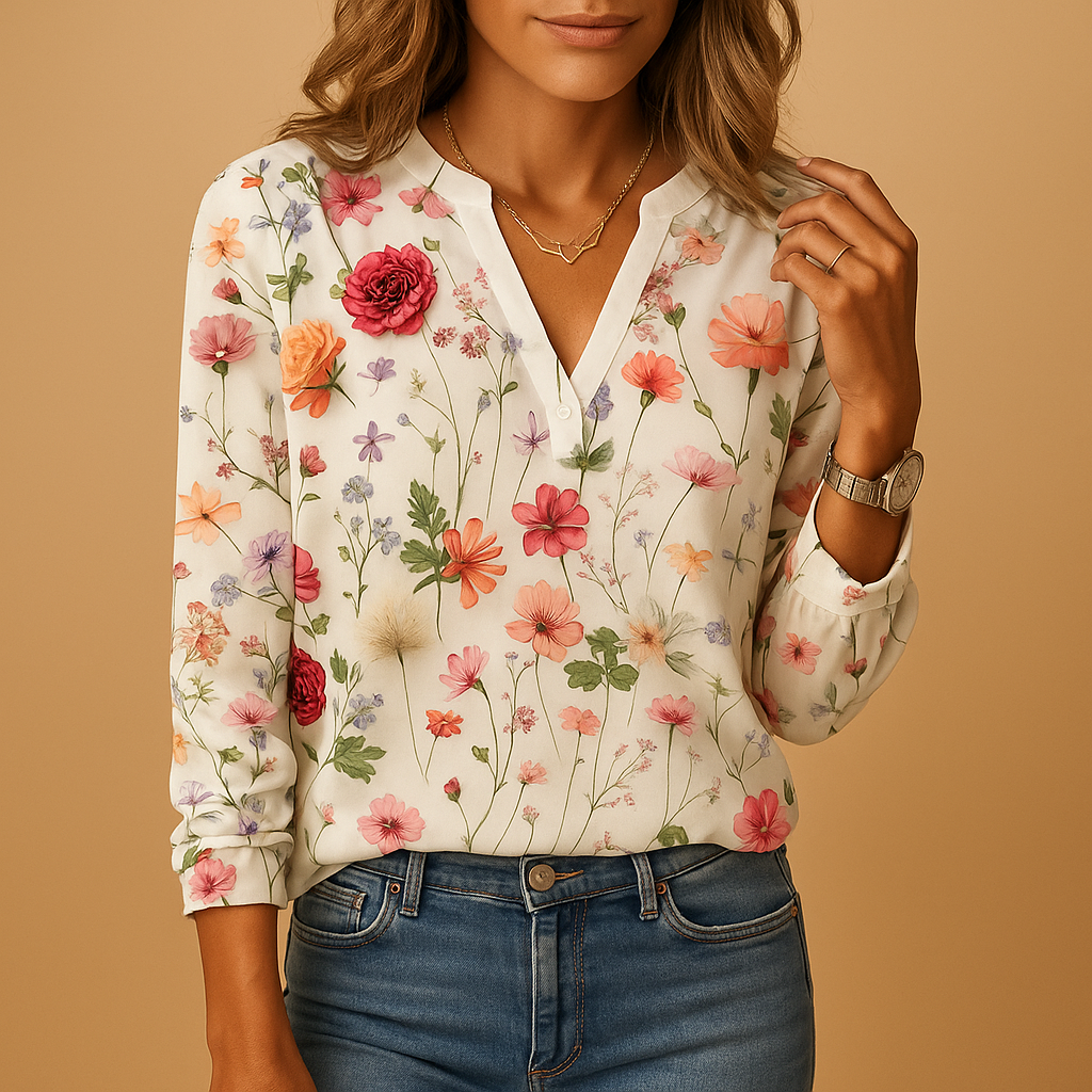 Elegant Women's V-Neck Long Sleeve Blouse - Luxivelle