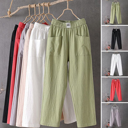 Emma White Linen Pants | Women's Casual Trousers-2