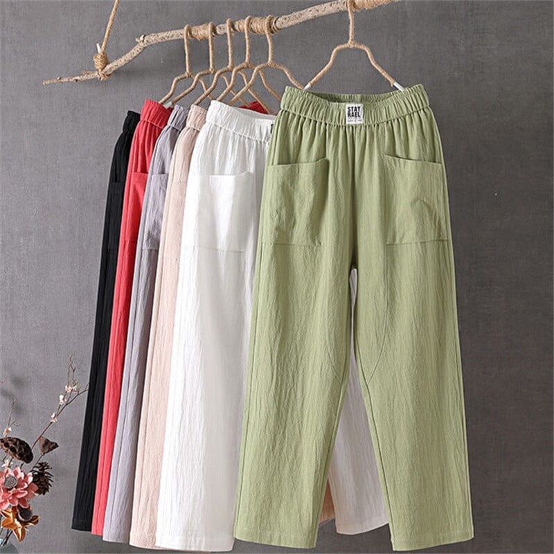 Emma White Linen Pants | Women's Casual Trousers-4