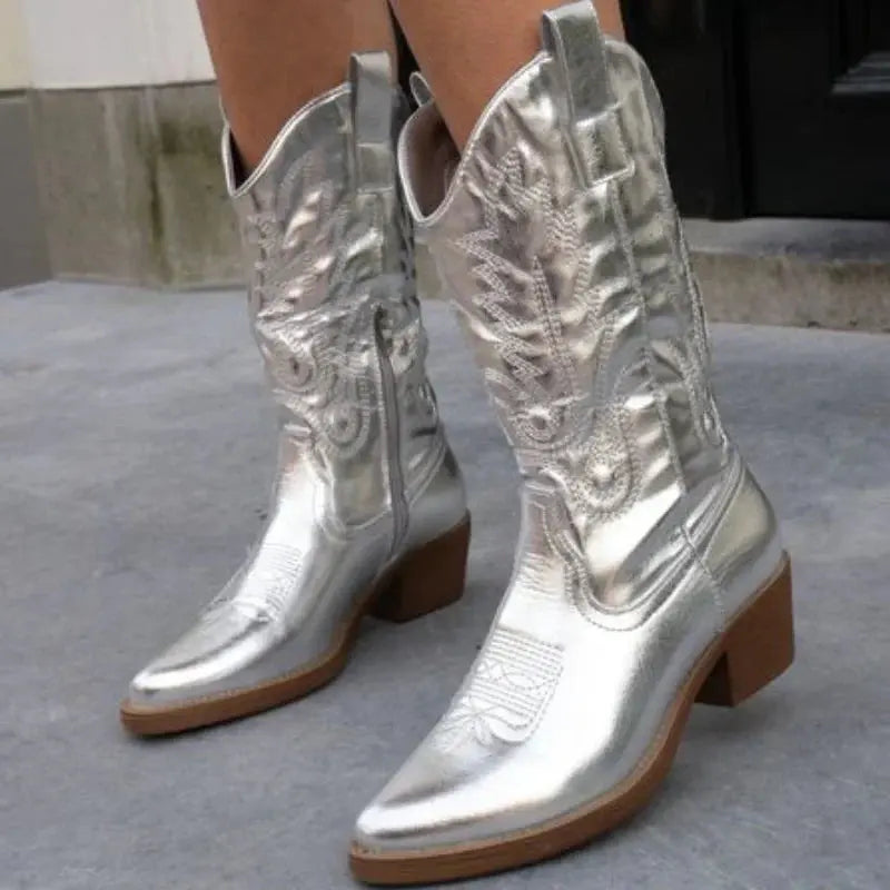 Fashionable Embroidered Ankle Cowboy Boots