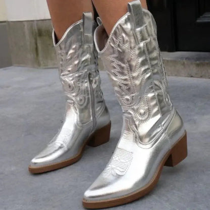 Fashionable Embroidered Ankle Cowboy Boots