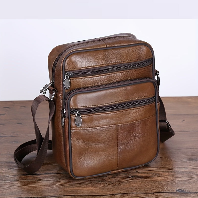 Real Leather Crossbody Bag - Men's Cowhide Shoulder Satchel
