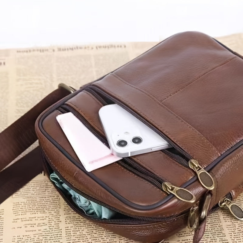 Real Leather Crossbody Bag - Men's Cowhide Shoulder Satchel