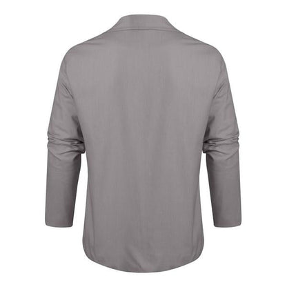 "Front view of men's casual linen blazer, lightweight and breathable, showing relaxed fit, button closure, and lapel collar."
