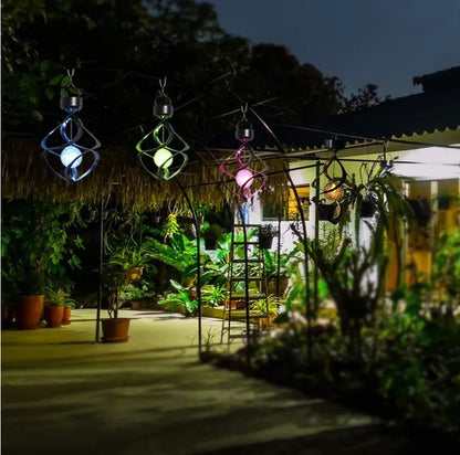 "Garden Colour-Changing Solar Wind Chimes with LED Lights, showcasing vibrant hues and melodic features for outdoor decor"