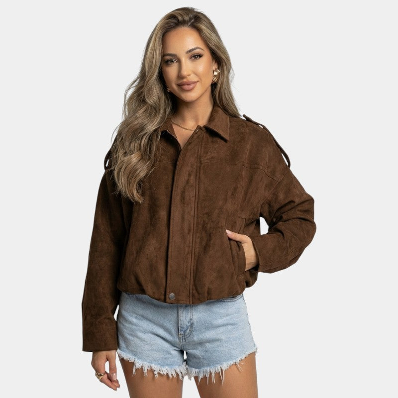 Luxurious Suede Leather Bomber Jacket - Luxivelle