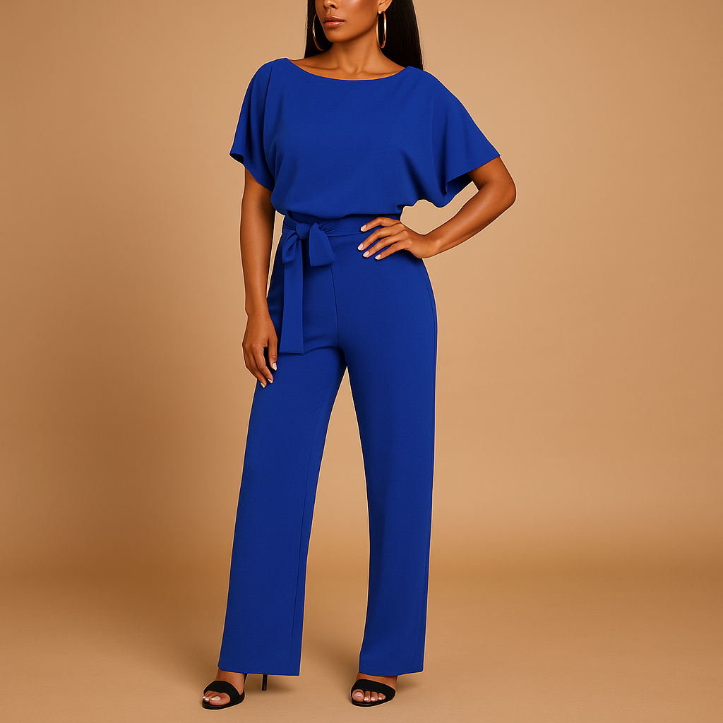 Glitter halterneck jumpsuit for women in silver, gold, black, green, or blue with open back and flared legs, perfect for parties and formal occasions