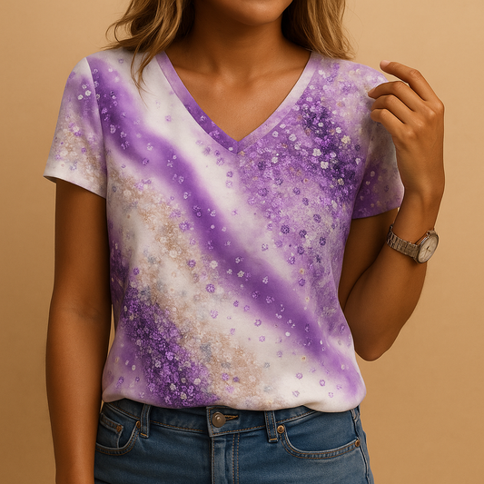 Colorful V-Neck Short Sleeve Women's Blouse - Luxivelle