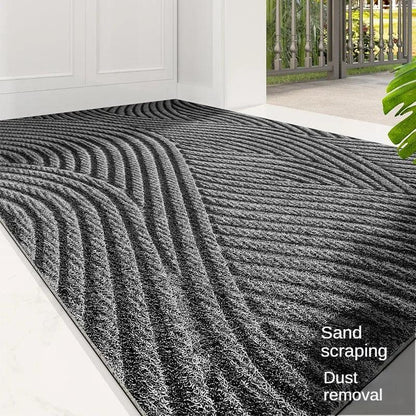 "Green non-slip heavy-duty door mat with textured surface for indoor/outdoor use, resists dirt, rain, and sun exposure."