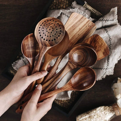 Natural Teak Kitchen Utensil Set - Luxivelle