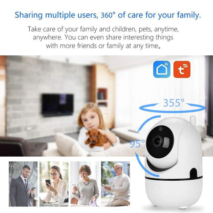HD night vision baby monitor with 360° rotation, showing clear display even in low light and offering full-room surveillance.