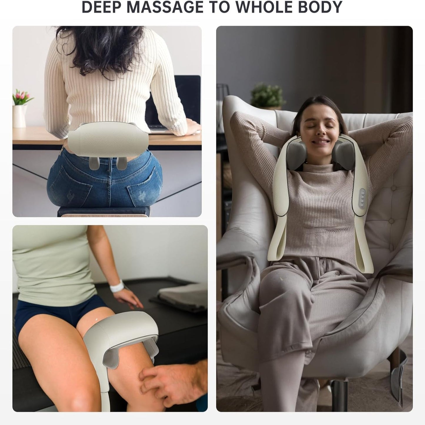 "Heated Shiatsu massage chair with customizable settings for full body relaxation, featuring deep tissue relief."