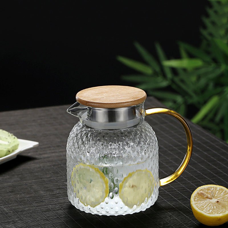 Stylish Thermal Glass Pitcher with Wooden Lid - Luxivelle