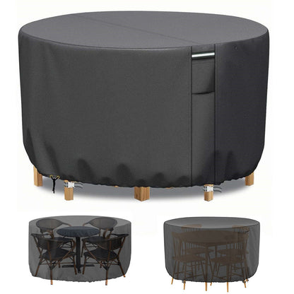 "Heavy-duty round outdoor furniture cover with air vent, waterproof 600D Oxford cloth, ideal for garden tables."