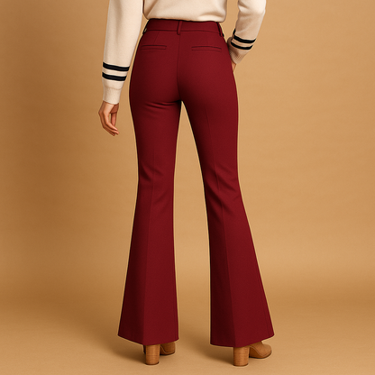 Women’s high-waisted flared trousers with wide legs, slim fit, and pockets—ideal for office, casual, and formal outfits.