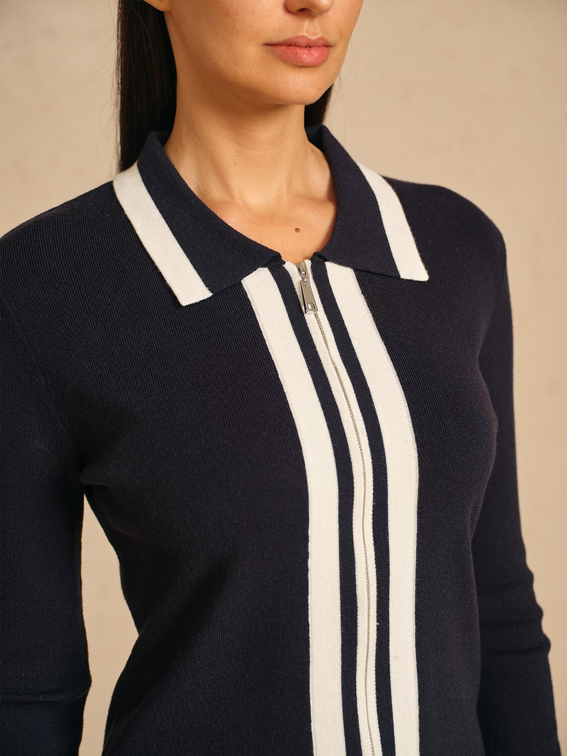 Classic Golf Stripe Full Zip Sweater