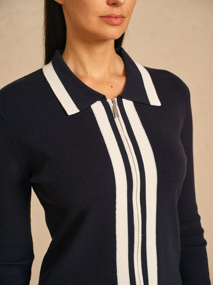 Classic Golf Stripe Full Zip Sweater