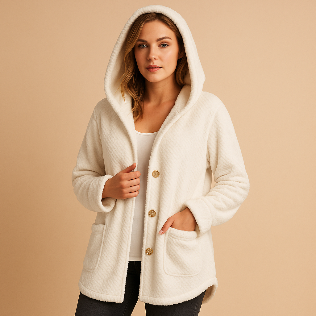 Hooded winter coat for women in breathable, water-repellent fabric with zip closure, available in khaki, black, blue, white, and wine red.