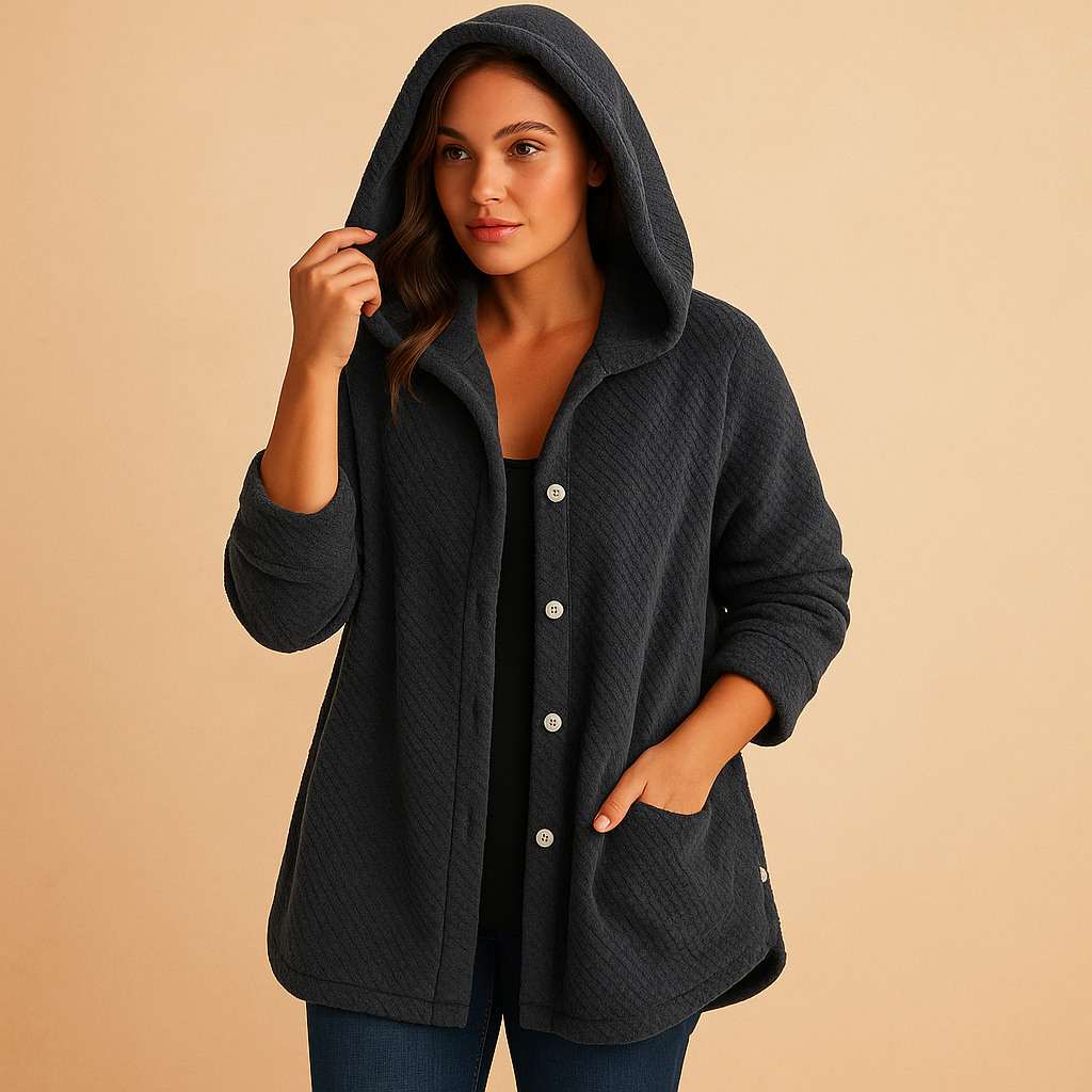 Hooded winter coat for women in breathable, water-repellent fabric with zip closure, available in khaki, black, blue, white, and wine red.