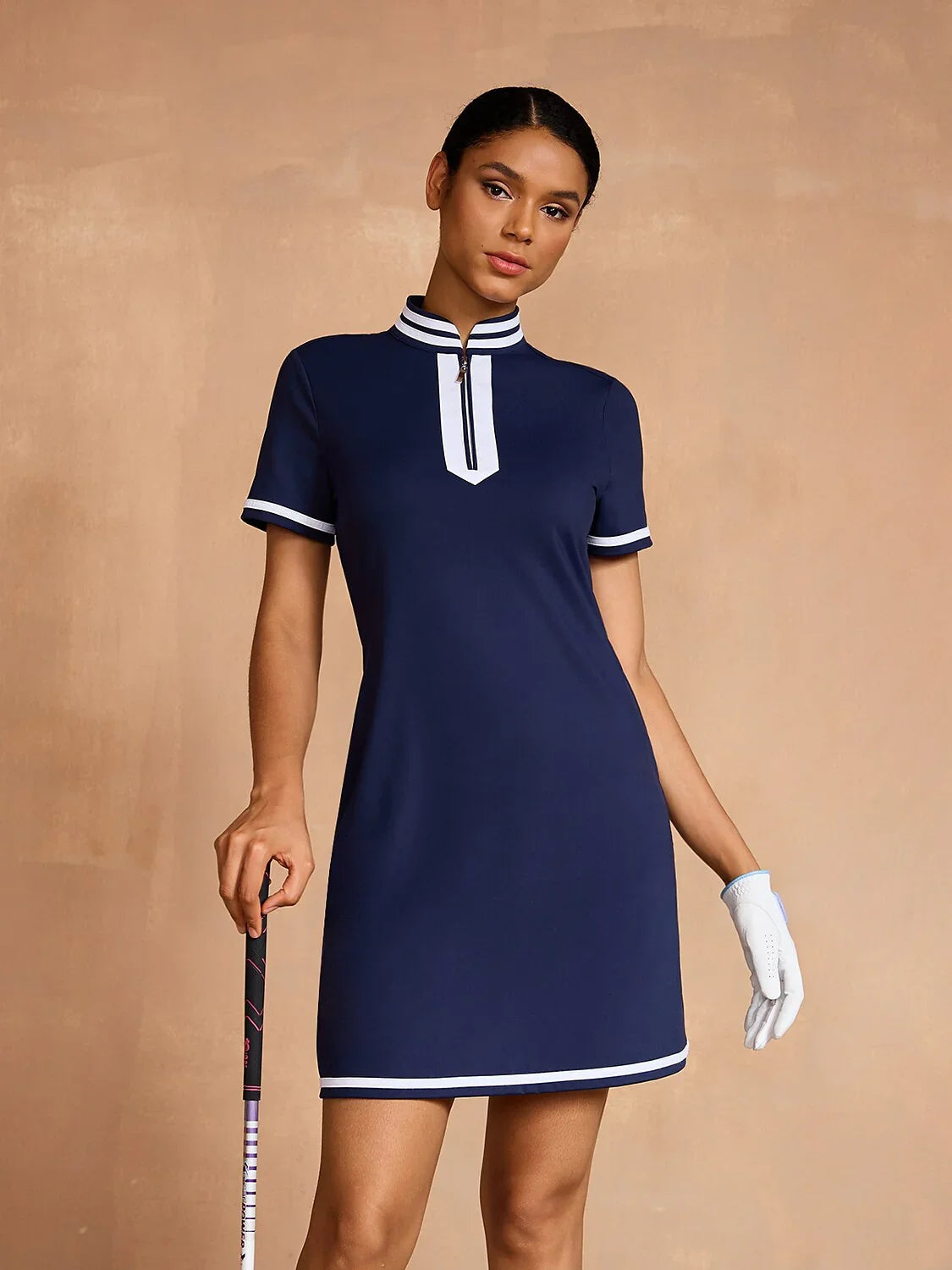 Classic Blue Block Print Sundress with UV Protection - Luxivelle