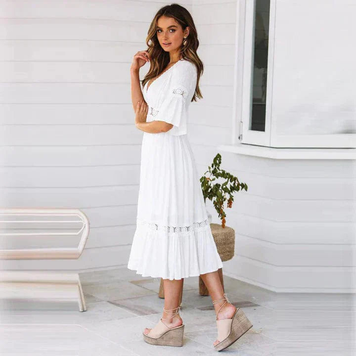 Ladies Loose Fit V Neck Summer Maxi Dress