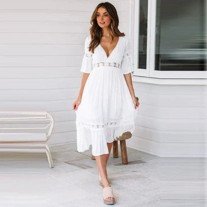 Ladies Loose Fit V Neck Summer Maxi Dress