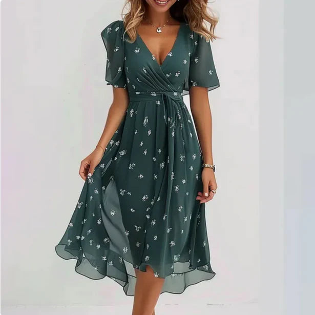 Annegret Women's V-Neck Dress - Elegant Silhouette, Versatile Style-1