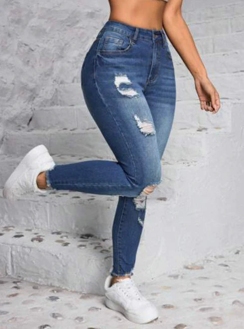 Distressed Denim Jeans for Ladies - Luxivelle