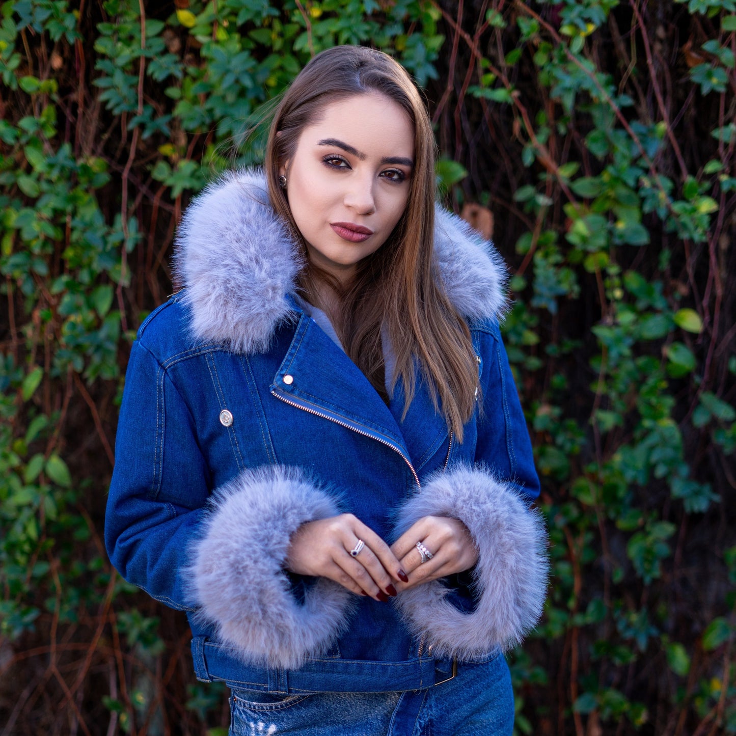 Willow | Faux fur collar denim jacket