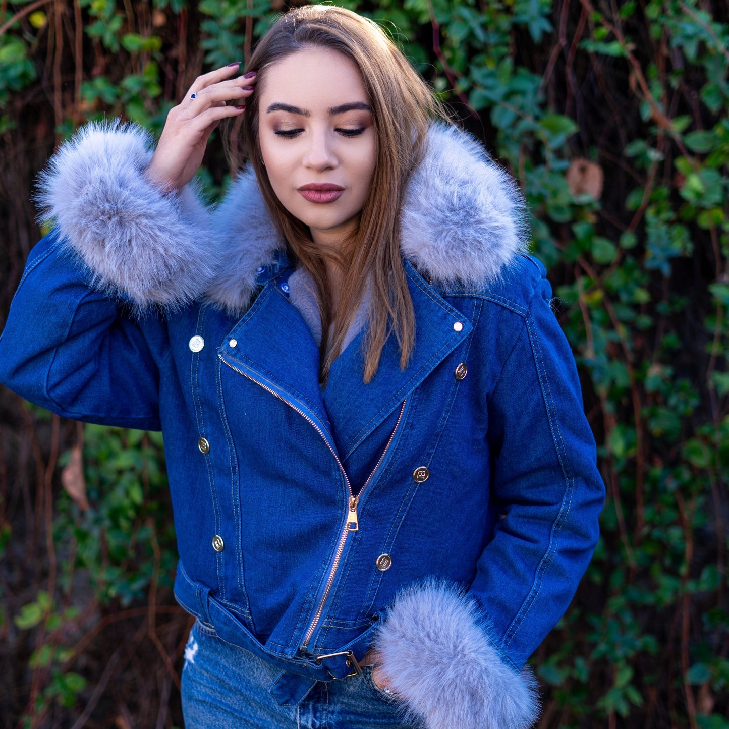 Willow | Faux fur collar denim jacket