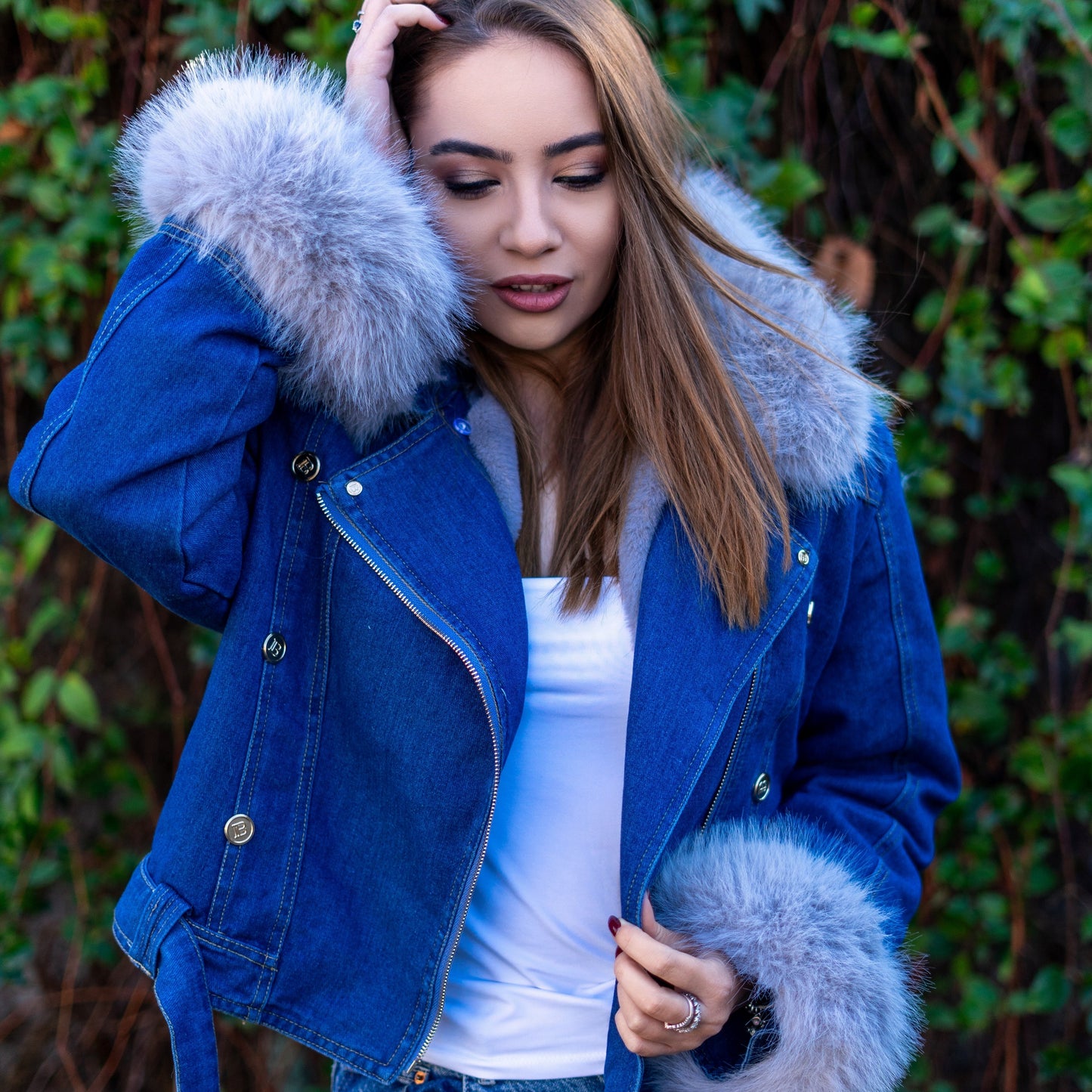 Willow | Faux fur collar denim jacket