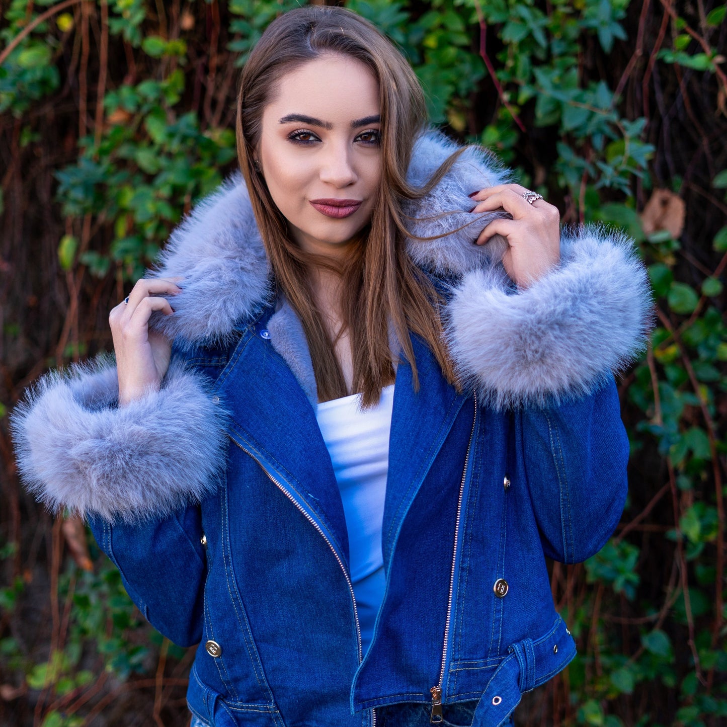 Willow | Faux fur collar denim jacket