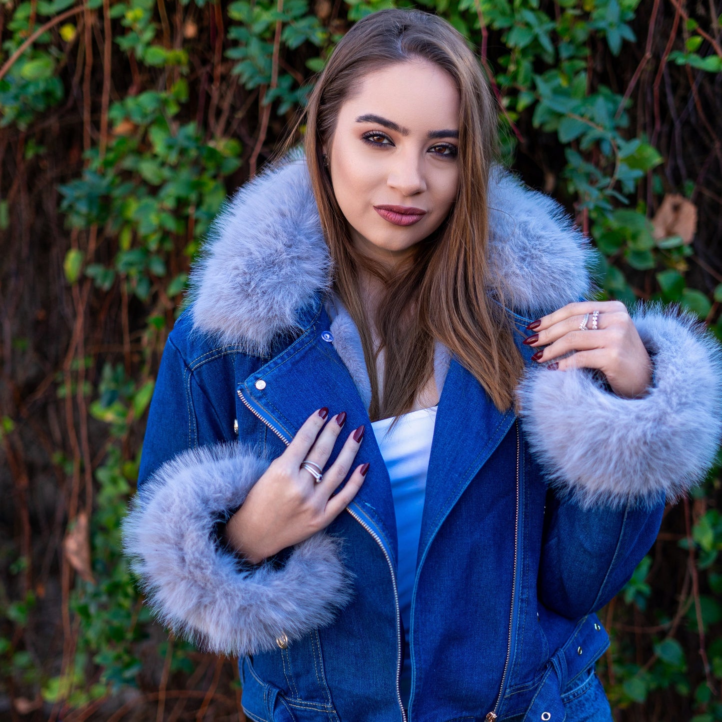 Willow | Faux fur collar denim jacket