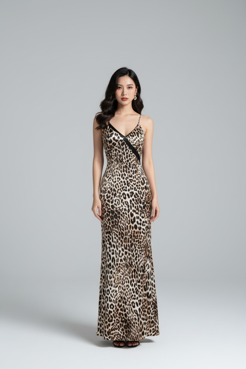 Women's Leopard Long Evening Dress - Luxivelle