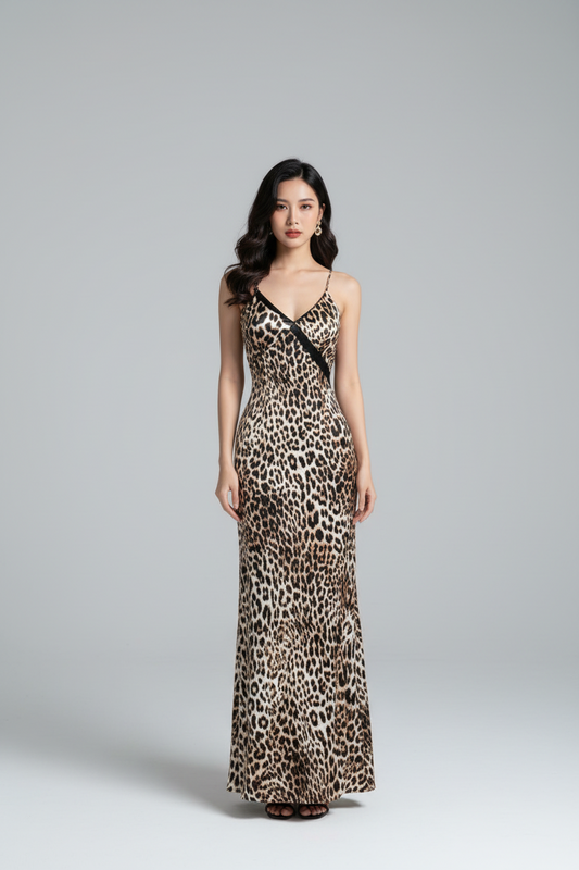 Women's Leopard Long Evening Dress - Luxivelle