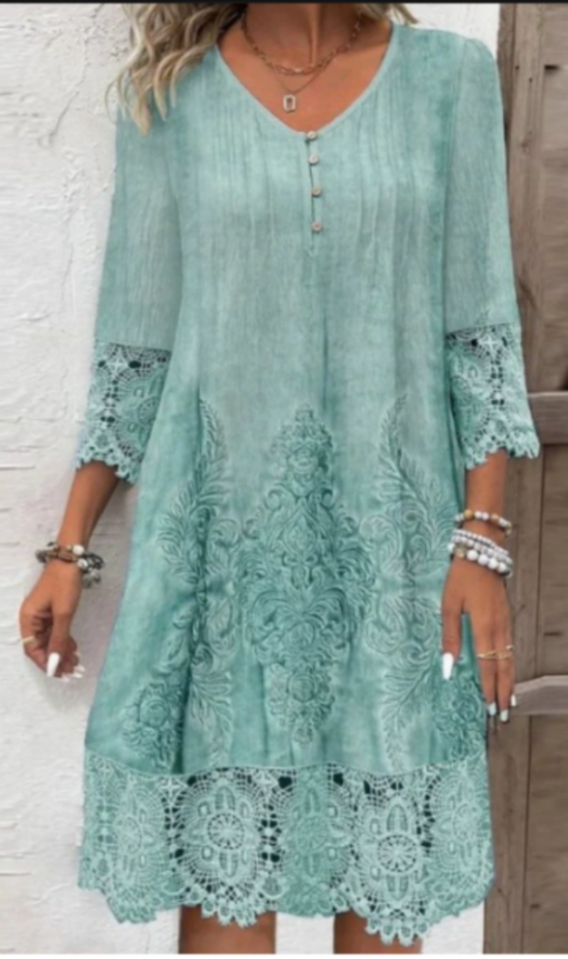 Elegant Floral Midi Lace Dress