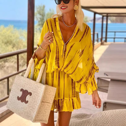 Trendy V Neck High Waisted Mini Dress