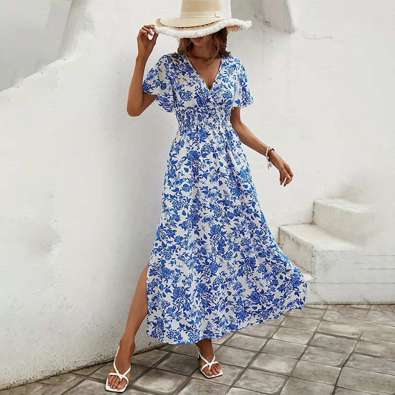 Relaxed Fit V-Neck Summer Beach Dress - Luxivelle