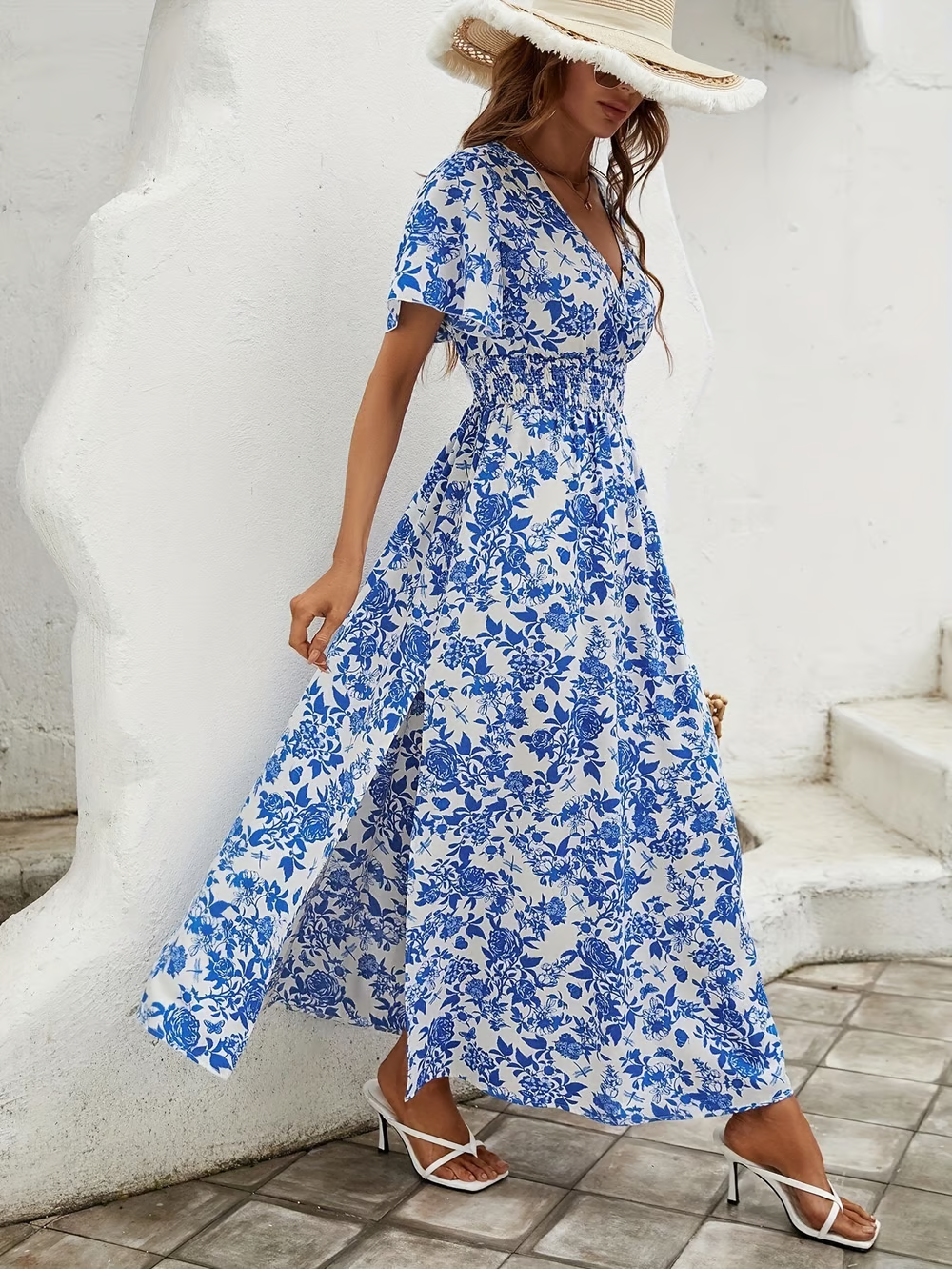 Relaxed Fit V-Neck Summer Beach Dress