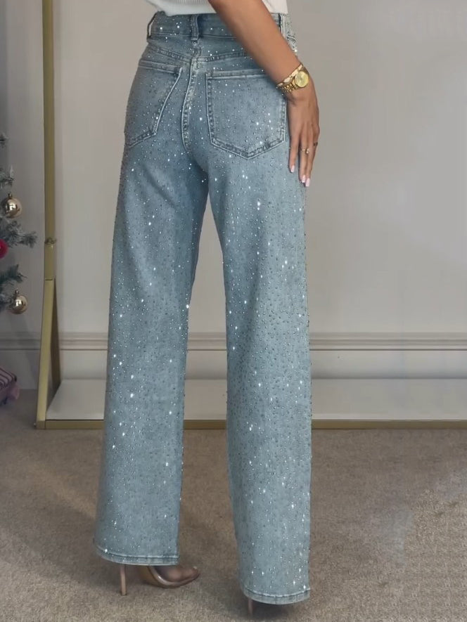 Sabine Women's Glittering High-Waisted Jeans – Stylish Denim Comfort-3