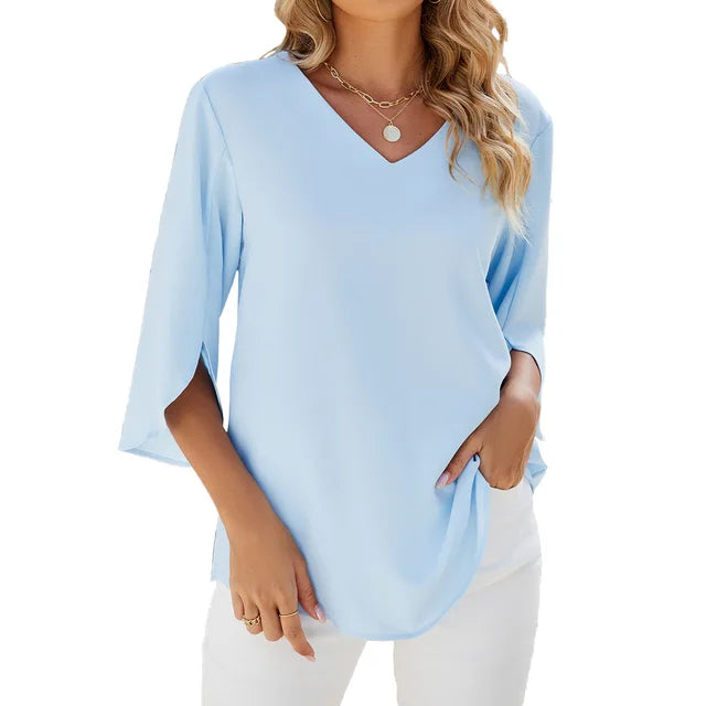 Relaxed Fit V-Neck Womens Casual Blouse - Luxivelle