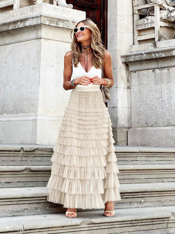 Elegant Flowy Tiered Maxi Skirt
