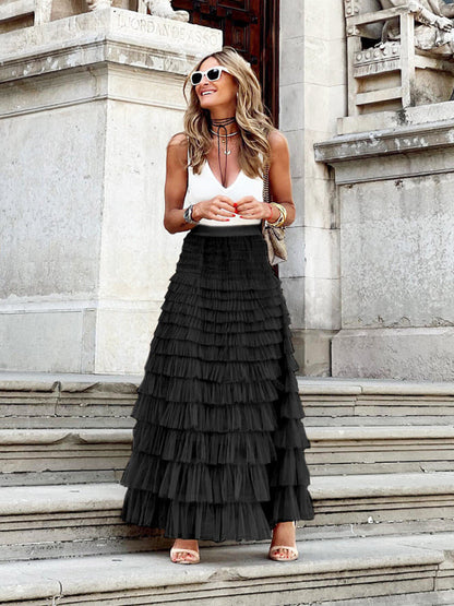 Elegant Flowy Tiered Maxi Skirt