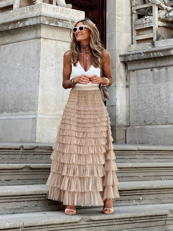 Elegant Flowy Tiered Maxi Skirt